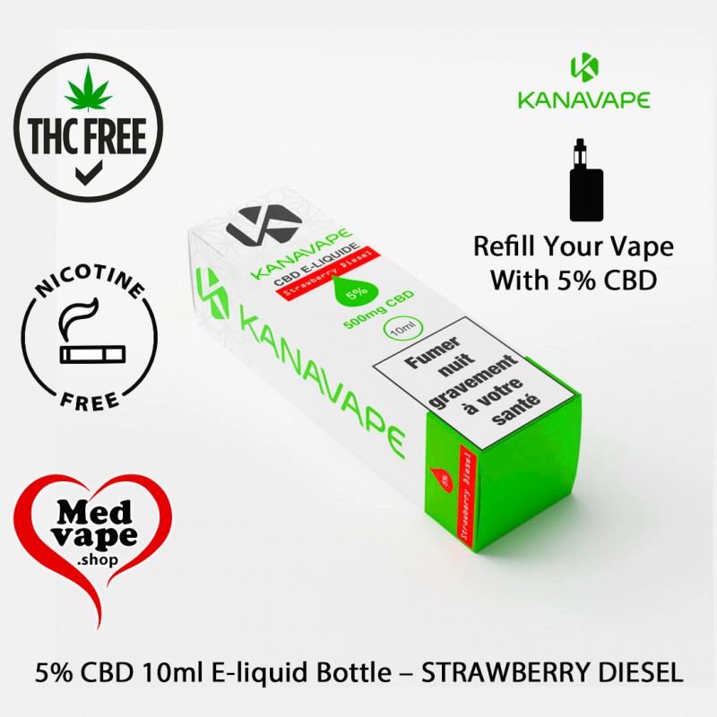 KANAVAPE CBD 10ML E-LIQUID BOTTLE - (5%) STRAWBERRY DIESEL - MEDVAPE