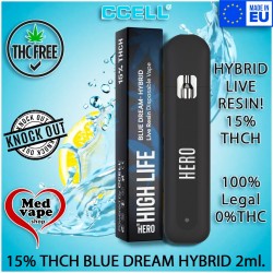 HIGH LIFE 15% THCH VAPE BLUE DREAM HYBRID 2ML - HERO WEED CANNABIS THC LEGAL MEDVAPE